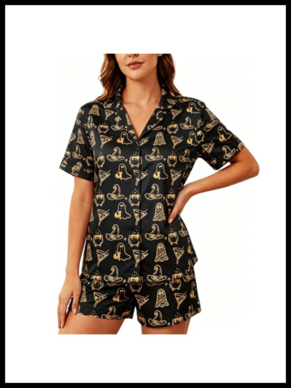 COMIZI Women's Halloween Pajama Set Button Shirt & Shorts Ghost Pumpkin Print